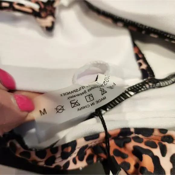 New Cheetah Print One Piece Swimsuit Animal Print Halter Tie 682 Size M - Picture 9 of 9